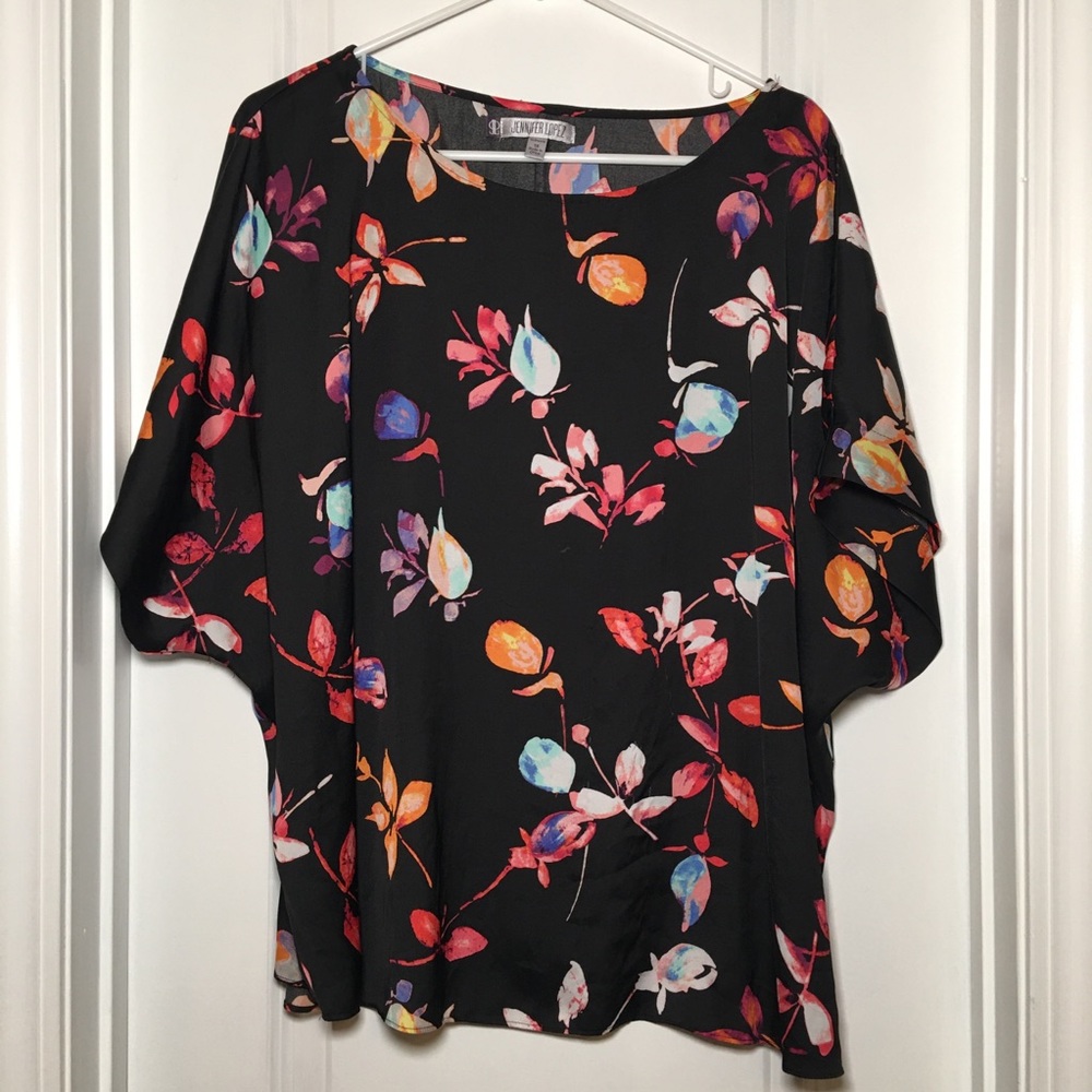 Jennifer Lopez Colorful Floral Short Sleeve Career Blouse Size 1X